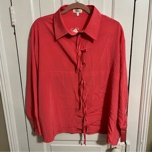 Ghospell Tie Front Blouse Coral Pink Small M2
